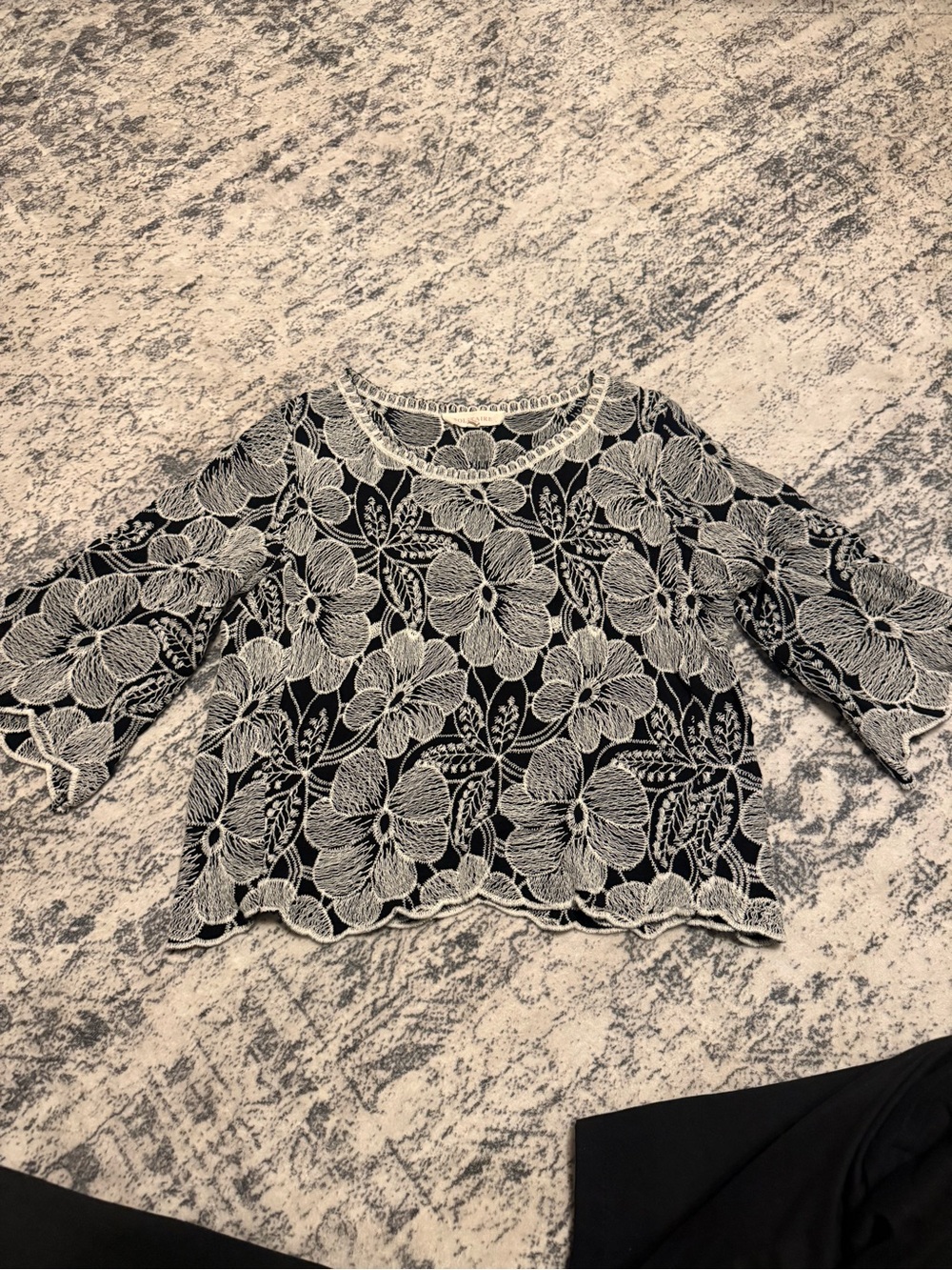 Solitaire Black Top with White Floral Lace Overlay